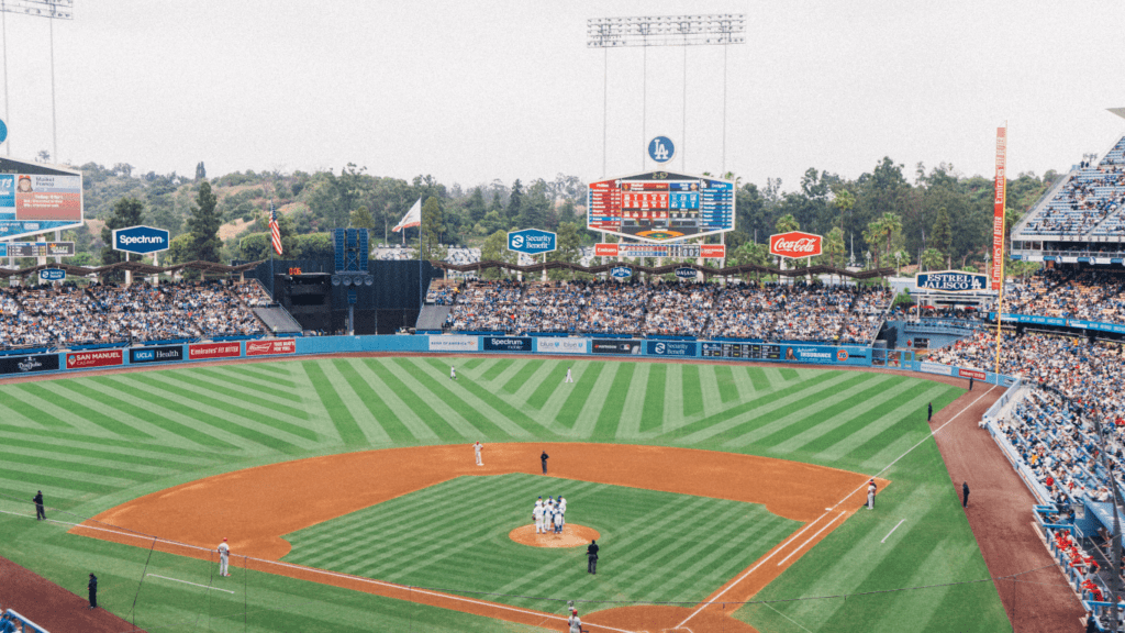 a baseball game at a stadium