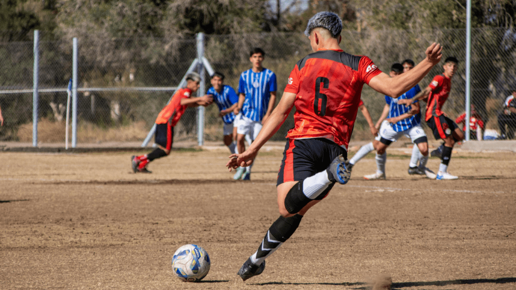 a group of people playing soccer on a field